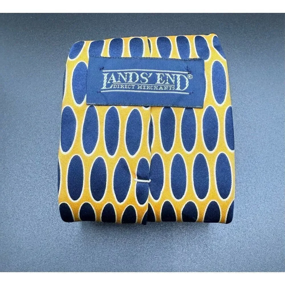 Lands’ End Men’s 100% Silk Neck Tie Yellow Blue Oval